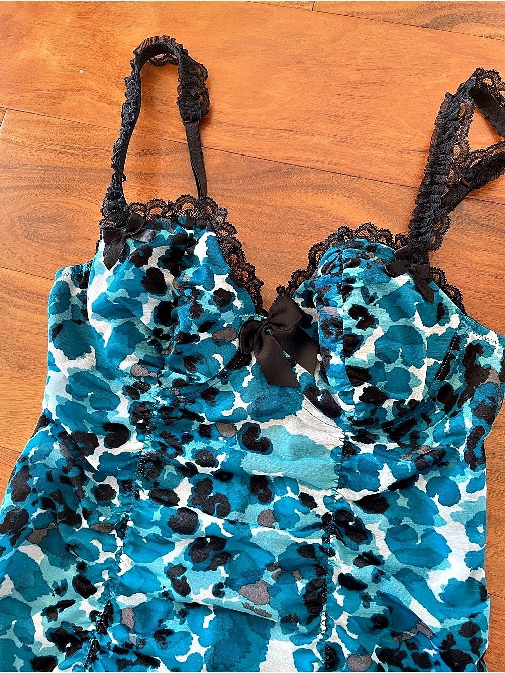 La Senza Animal Print Chemise in Blue & Black Size Medium